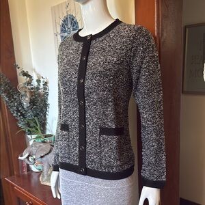 Black and White Textured Button-Front Women's Sweater